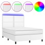 Cama box spring colchón y LED cuero sintético blanco 140x190 cm de , Camas y somieres - Ref: Foro24-3135880, Precio: 545,17 €...