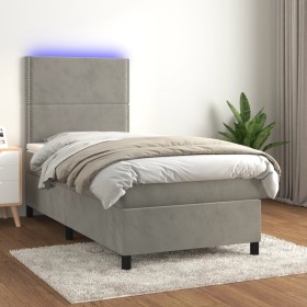 Cama box spring colchón y LED terciopelo gris claro 80x200 cm de , Camas y somieres - Ref: Foro24-3136029, Precio: 317,27 €, ...