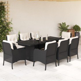Set de comedor de jardín 9 pzas y cojines ratán sintético negro en Conjuntos de jardín | Comprar online en Foru.es