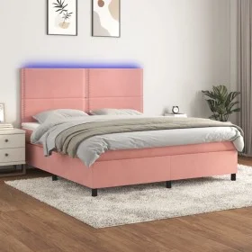 Box spring bed with mattress and LED pink velvet 160x200 cm by , Beds and slatted bases - Ref: Foro24-3136076, Price: 513,31 ...
