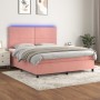 Cama box spring colchón y LED terciopelo rosa 160x200 cm de , Camas y somieres - Ref: Foro24-3136076, Precio: 544,10 €, Descu...