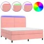 Box spring bed with mattress and LED pink velvet 160x200 cm by , Beds and slatted bases - Ref: Foro24-3136076, Price: 513,31 ...