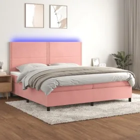 Box spring bed with mattress and LED pink velvet 200x200 cm by , Beds and slatted bases - Ref: Foro24-3136088, Price: 574,81 ...