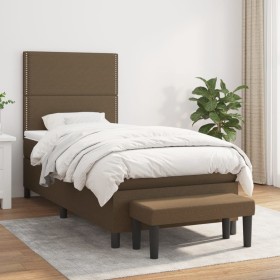 Cama box spring con colchón tela marrón oscuro 90x200 cm de , Camas y somieres - Ref: Foro24-3136488, Precio: 372,09 €, Descu...
