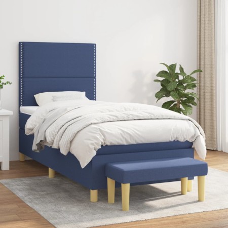 Cama box spring con colchón tela azul 90x200 cm de , Camas y somieres - Ref: Foro24-3137051, Precio: 357,22 €, Descuento: %