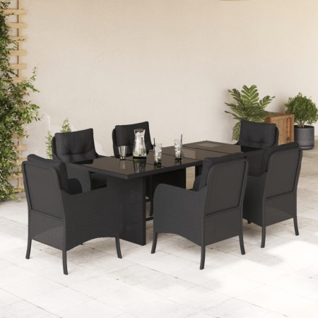 Set de comedor de jardín 7 pzas y cojines ratán sintético negro en Conjuntos de jardín | Comprar online en Foru.es