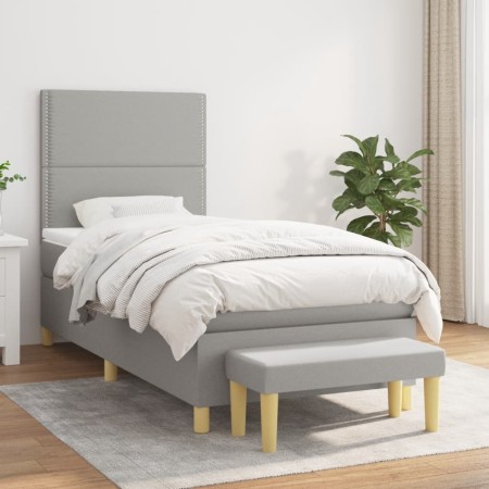 Cama box spring con colchón tela gris claro 90x200 cm de , Camas y somieres - Ref: Foro24-3137045, Precio: 353,67 €, Descuent...