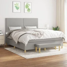Box spring bed with light gray fabric mattress 160x200 cm by , Beds and slatted bases - Ref: Foro24-3137085, Price: 549,56 €,...