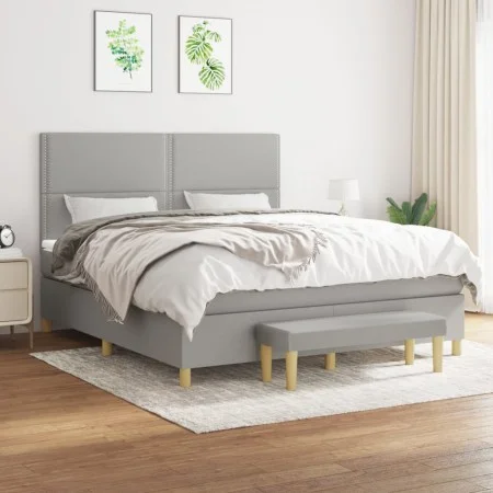 Box spring bed with light gray fabric mattress 160x200 cm by , Beds and slatted bases - Ref: Foro24-3137085, Price: 549,56 €,...