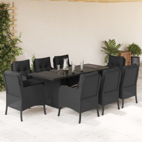 Set de comedor de jardín 9 pzas y cojines ratán sintético negro en Conjuntos de jardín | Comprar online en Foru.es