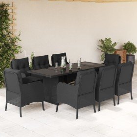 Set de comedor de jardín 9 pzas y cojines ratán sintético negro en Conjuntos de jardín | Comprar online en Foru.es