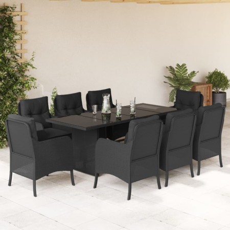 Set de comedor de jardín 9 pzas y cojines ratán sintético negro en Conjuntos de jardín | Comprar online en Foru.es