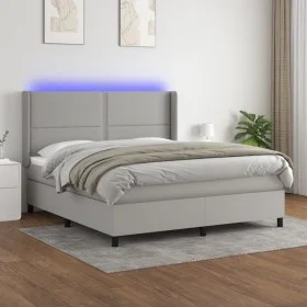 Cama box spring colchón y luces LED tela gris claro 180x200 cm de , Camas y somieres - Ref: Foro24-3138253, Precio: 578,82 €,...