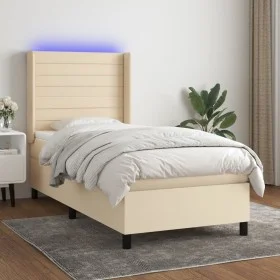 Box spring bed mattress and LED lights cream fabric 80x200 cm by , Beds and slatted bases - Ref: Foro24-3138354, Price: 334,5...
