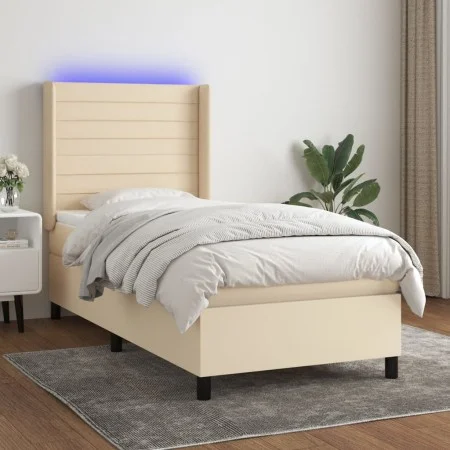 Box spring bed mattress and LED lights cream fabric 80x200 cm by , Beds and slatted bases - Ref: Foro24-3138354, Price: 334,5...