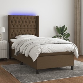 Cama box spring colchón luces LED tela marrón oscuro 100x200cm de , Camas y somieres - Ref: Foro24-3138536, Precio: 398,84 €,...