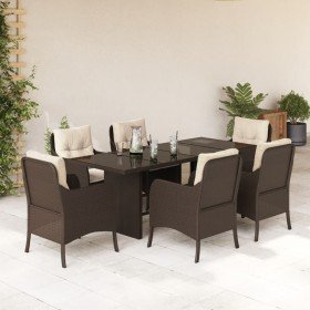 Set comedor de jardín 7 pzas con cojines ratán sintético marrón en Conjuntos de jardín | Comprar online en Foru.es