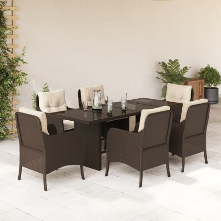 Set comedor de jardín 7 pzas con cojines ratán sintético marrón en Conjuntos de jardín | Comprar online en Foru.es