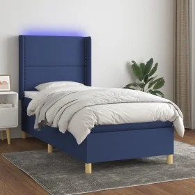 Box spring bed mattress and LED lights blue fabric 90x190 cm by , Beds and slatted bases - Ref: Foro24-3138763, Price: 318,57...