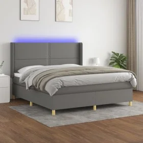 Cama box spring colchón y luces LED tela gris oscuro 160x200 cm de , Camas y somieres - Ref: Foro24-3138806, Precio: 547,65 €...
