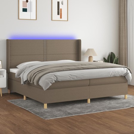 Cama box spring colchón y luces LED tela gris taupe 200x200 cm de , Camas y somieres - Ref: Foro24-3138825, Precio: 714,43 €,...