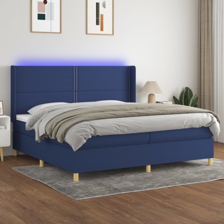 Cama box spring colchón y luces LED tela azul 200x200 cm de , Camas y somieres - Ref: Foro24-3138827, Precio: 646,49 €, Descu...