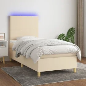 Box spring bed mattress and LED lights cream fabric 80x200 cm by , Beds and slatted bases - Ref: Foro24-3135234, Price: 334,5...