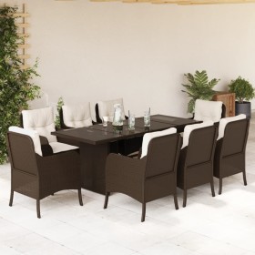 Set comedor para jardín 9 pzas y cojines ratán sintético marrón en Conjuntos de jardín | Comprar online en Foru.es