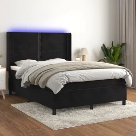 Boxspringbett mit Matratze und LED-Samt in Schwarz, 140 x 200 cm von , Betten und Lattenroste - Ref: Foro24-3139507, Preis: 4...