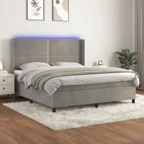 Cama box spring colchón y LED terciopelo gris claro 160x200 cm de , Camas y somieres - Ref: Foro24-3139511, Precio: 510,60 €,...