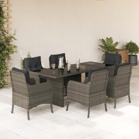 Set comedor jardín 7 pzas y cojines ratán sintético gris en Conjuntos de jardín | Comprar online en Foru.es