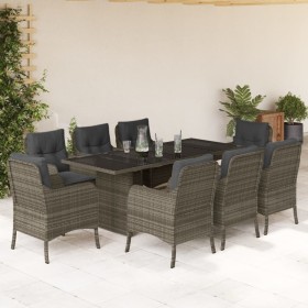 Set comedor jardín 9 pzas y cojines ratán sintético gris en Conjuntos de jardín | Comprar online en Foru.es