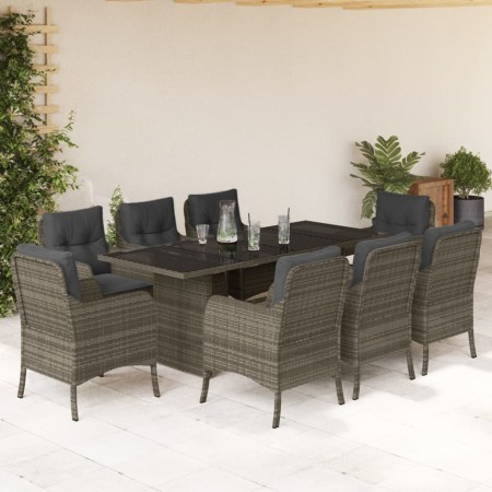 Set comedor jardín 9 pzas y cojines ratán sintético gris en Conjuntos de jardín | Comprar online en Foru.es