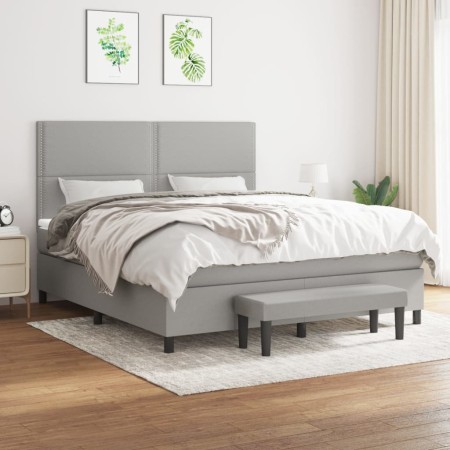 Cama box spring con colchón tela gris claro 160x200 cm de , Camas y somieres - Ref: Foro24-3136525, Precio: 570,38 €, Descuen...