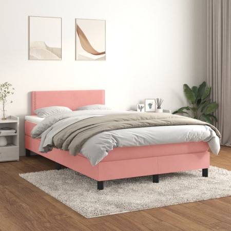 Cama box spring con colchón terciopelo rosa 120x200 cm de , Camas y somieres - Ref: Foro24-3141238, Precio: 382,23 €, Descuen...