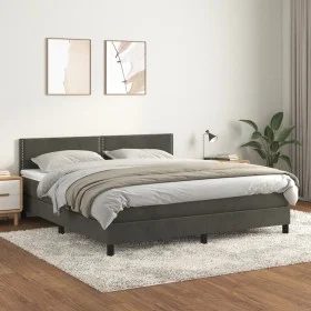 Box spring bed with dark gray velvet mattress 160x200 cm by , Beds and slatted bases - Ref: Foro24-3141252, Price: 478,49 €, ...