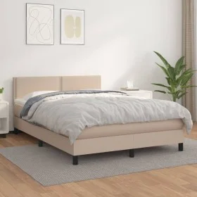 Cama box spring con colchón cuero sintético capuchino 140x200cm de , Camas y somieres - Ref: Foro24-3141070, Precio: 423,73 €...