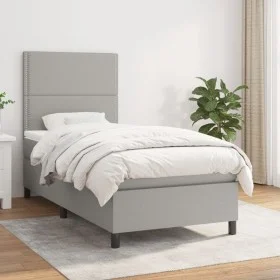 Box spring bed with light gray fabric mattress 90x200 cm by , Beds and slatted bases - Ref: Foro24-3141665, Price: 311,13 €, ...