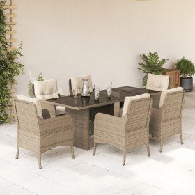 Set comedor de jardín 7 pzas con cojines ratán sintético beige en Conjuntos de jardín | Comprar online en Foru.es