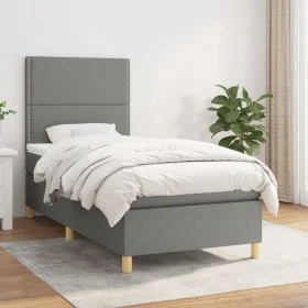 Box spring bed with dark gray fabric mattress 90x200 cm by , Beds and slatted bases - Ref: Foro24-3142226, Price: 337,95 €, D...