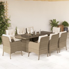 Set comedor de jardín 9 pzas con cojines ratán sintético beige en Conjuntos de jardín | Comprar online en Foru.es