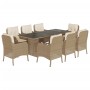 Set comedor de jardín 9 pzas con cojines ratán sintético beige en Conjuntos de jardín | Comprar online en Foru.es