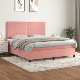 Cama box spring con colchón terciopelo rosa 160x200 cm de , Camas y somieres - Ref: Foro24-3142976, Precio: 535,57 €, Descuen...