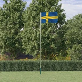 Mástil y bandera de Suecia aluminio 5,55 m de , Banderas y mangas de viento - Ref: Foro24-3147142, Precio: 53,89 €, Descuento: %