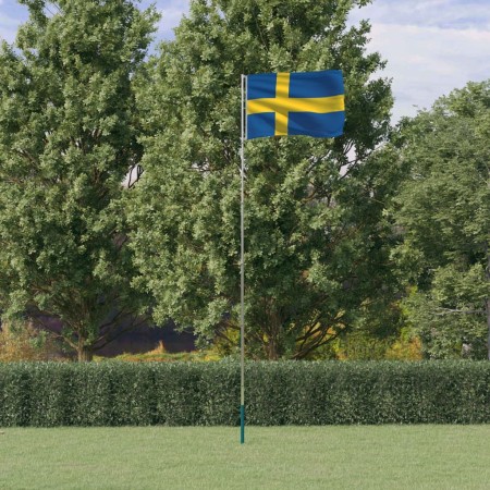 Mástil y bandera de Suecia aluminio 5,55 m de , Banderas y mangas de viento - Ref: Foro24-3147142, Precio: 66,48 €, Descuento: %