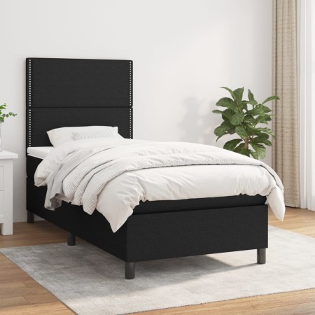 Cama box spring con colchón tela negro 90x190 cm de , Camas y somieres - Ref: Foro24-3141659, Precio: 301,37 €, Descuento: %
