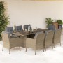 Set comedor de jardín 9 pzas con cojines ratán sintético beige en Conjuntos de jardín | Comprar online en Foru.es