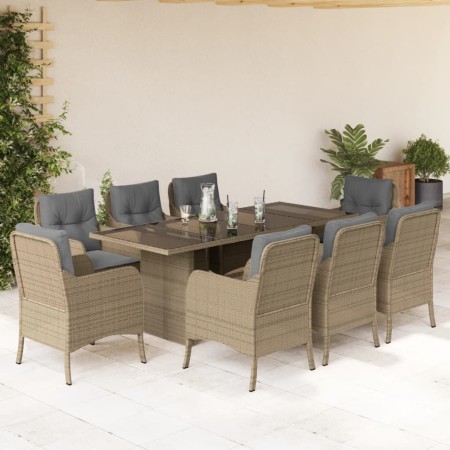 Set comedor de jardín 9 pzas con cojines ratán sintético beige en Conjuntos de jardín | Comprar online en Foru.es