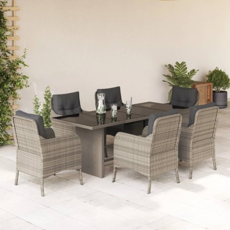 Set comedor jardín 7 pzas y cojines ratán sintético gris claro en Conjuntos de jardín | Comprar online en Foru.es