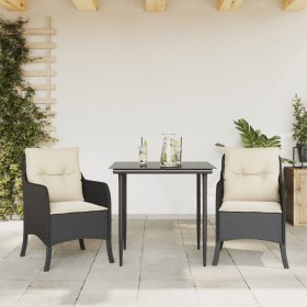 Set comedor de jardín 3 pzas con cojines ratán sintético negro en Conjuntos de jardín | Comprar online en Foru.es